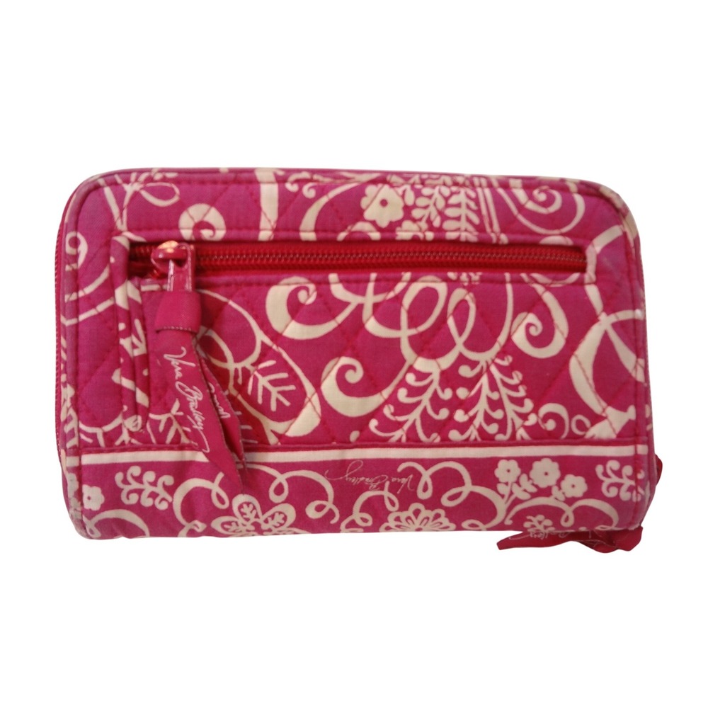 Vera Bradley Turnlock Wallet Twirly Birds Pink White Quilted Floral Paisley - Picture 4 of 6